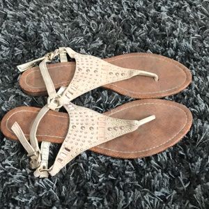 Beige Jeweled Sandals